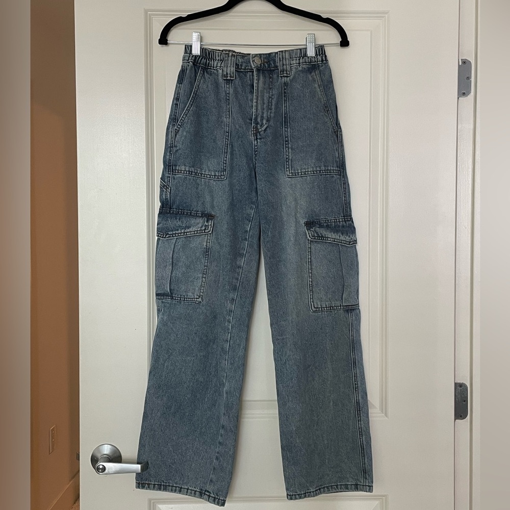 Women’s High Rise Wide Leg Baggy Cargo Jeans (26)